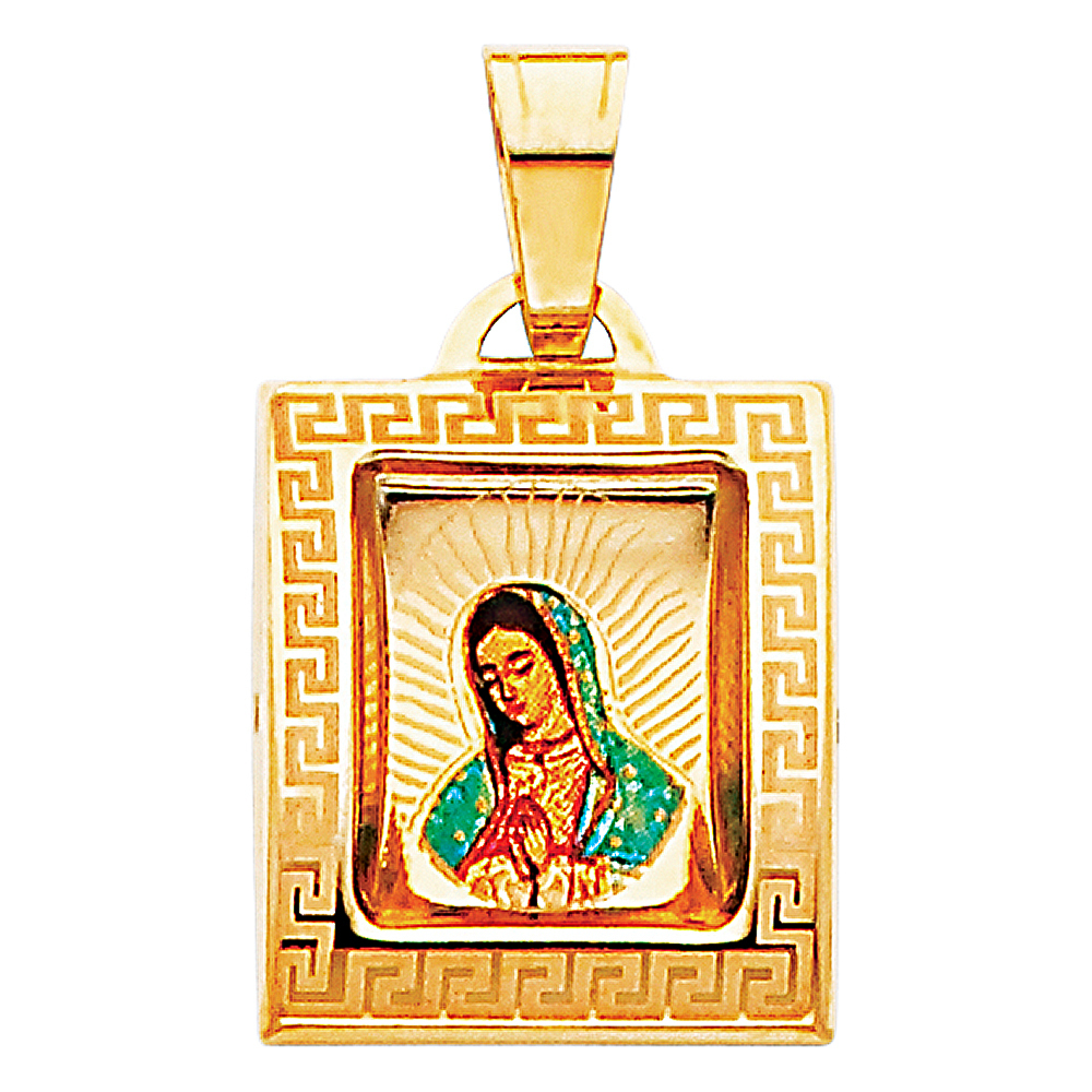 14K Yellow Gold Small Religious Virgen De Guadalupe Picture Charm Pendant